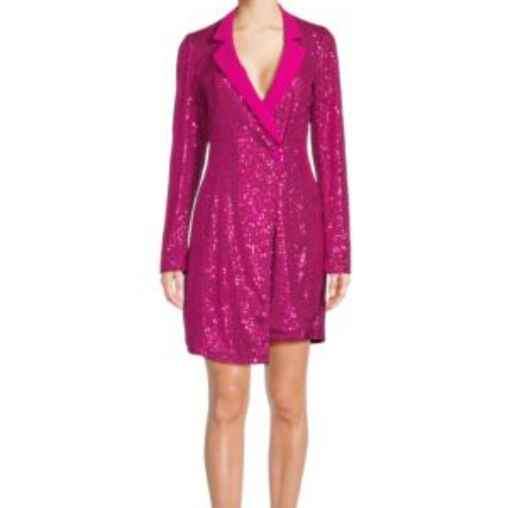 Rachel Roy Griffith Fuchsia Red Sequin Mini Tuxedo Dress L NWOT